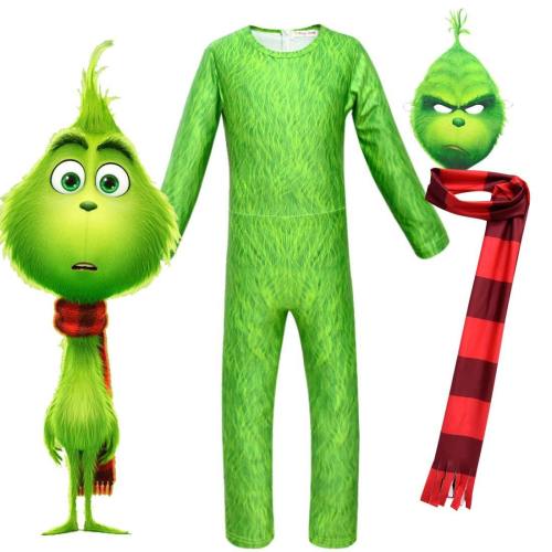 How The Grinch Stole The Grinch Cosplay Costume For Kids Halloween Girls Boys Grinch Cartoon Jumpsuit Christmas Gift