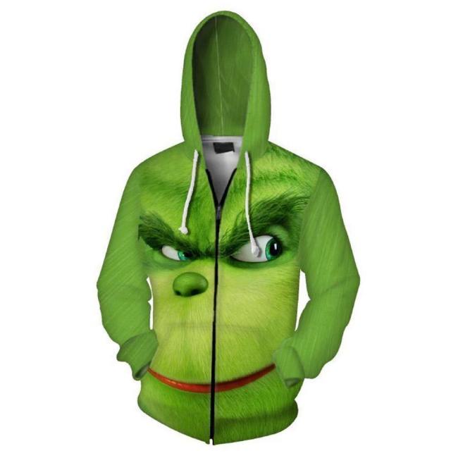 Men/Women How The Grinch Stole Christmas 3D Printing Hooded Zip Up Hoodies Sweatshirt