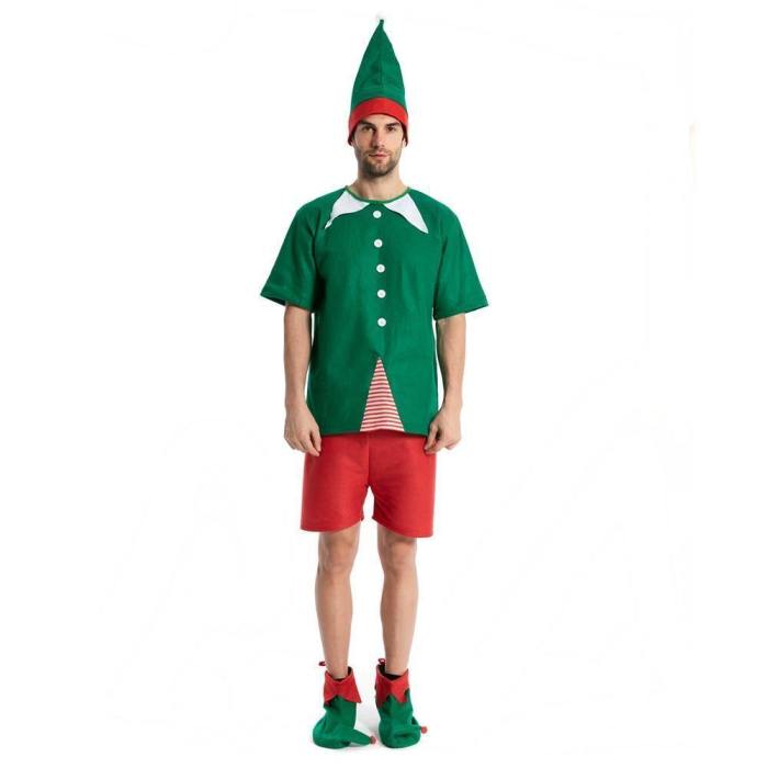 New Year Clothes Christmas Elf Costume For Adult Mens Santa Claus Cosplay Carnival Party Family Outfits T-Shirt Boots