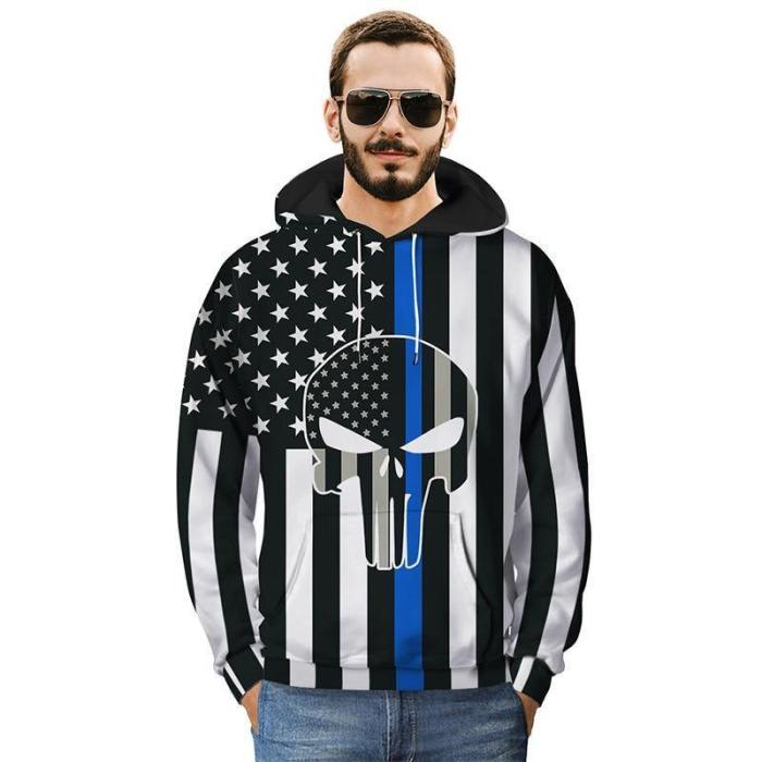 Exclusive: Usa Black And White Skull American Flag Hoodie