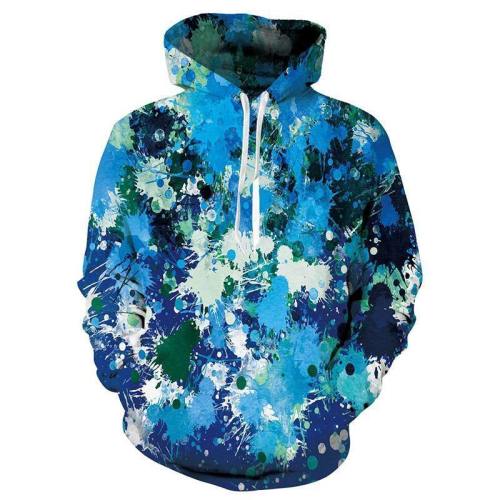 Mens Hoodies 3D Printed Blue Tie Dye Printing Hooded