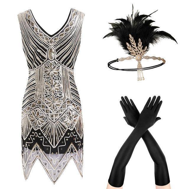Gatsby Dress S Flapper Dress Roaring 20S Costume Fringe Sequin Beaded Gold Dress And Art Deco Accessories(S-Xxl)