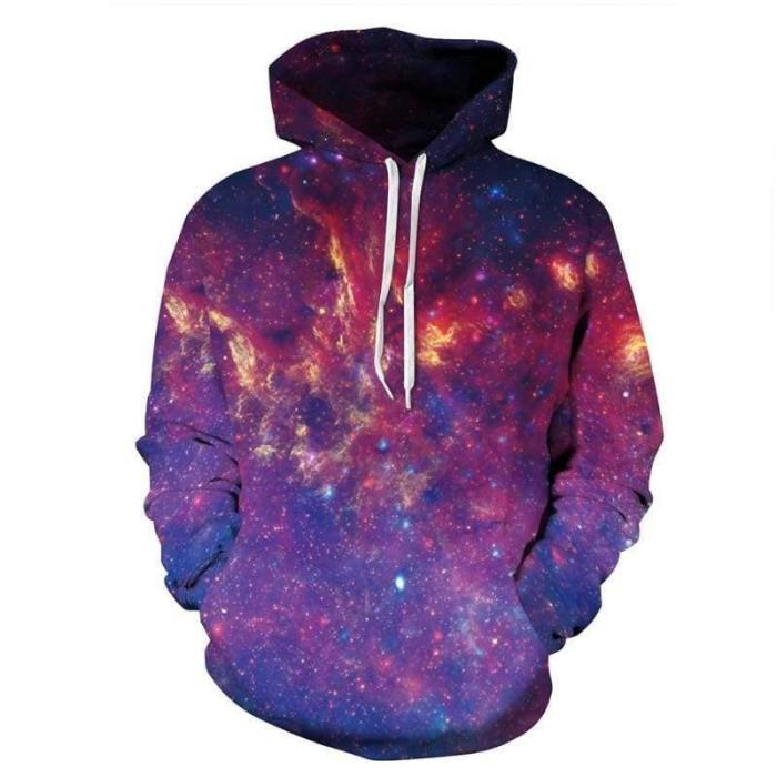 3D Print Hoodie - Purple Galaxy Space Pattern Pullover Hoodie