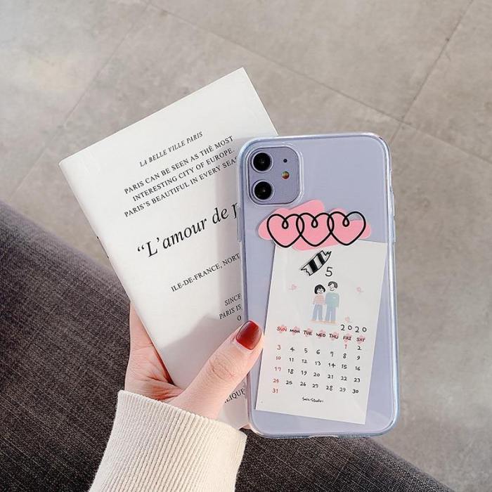 Lovely Cartoon Calendar Cards Clear Phone Case