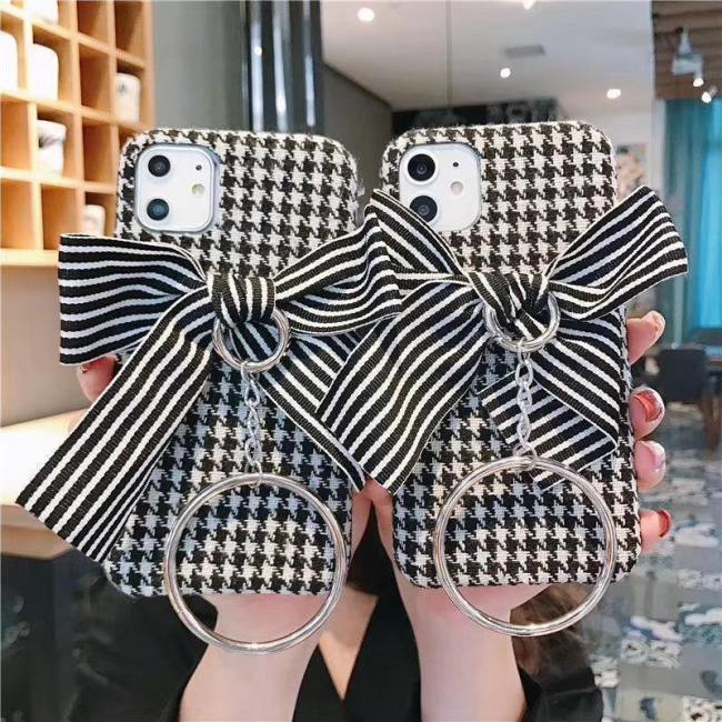 Lattice Bow Knot Phone Case With Matching Iron Ring