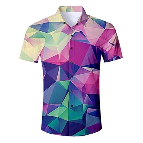 Mens 3D Printing Blouse Colorful Diamond Printed Shirt