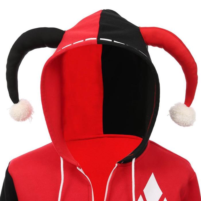 Harley Quinn Hoodie Zip Up Jacket Sweatshirt Halloween Carnival Suit For Juniors Teens Cosplay Costume