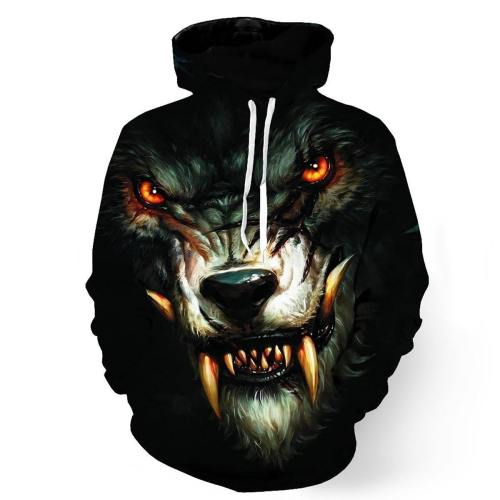Furious Wolf Fang 3D Black Hoodie