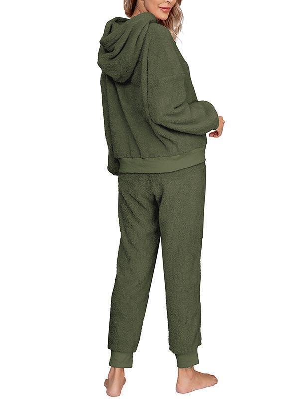 Fluffy Hoodie And Jogger Pants Pajamas Set Sleepwear