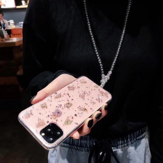 Glitter Gold Foil Clear Phone Case With Lanyard Necklace