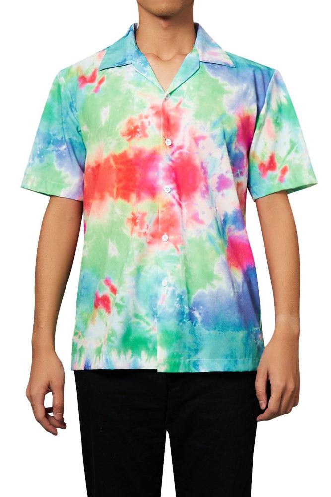 Men'S Hawaiian Shirt Colorful Tie Die Printing