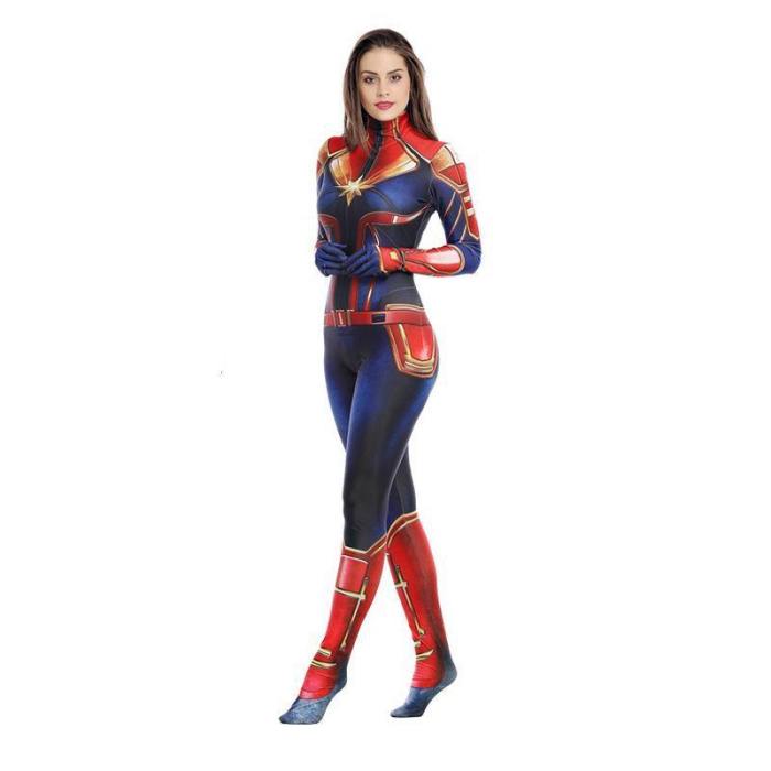 Captain Marvel Halloween Adult Carol Danvers Cosplay Jumpsuit Bodysuit