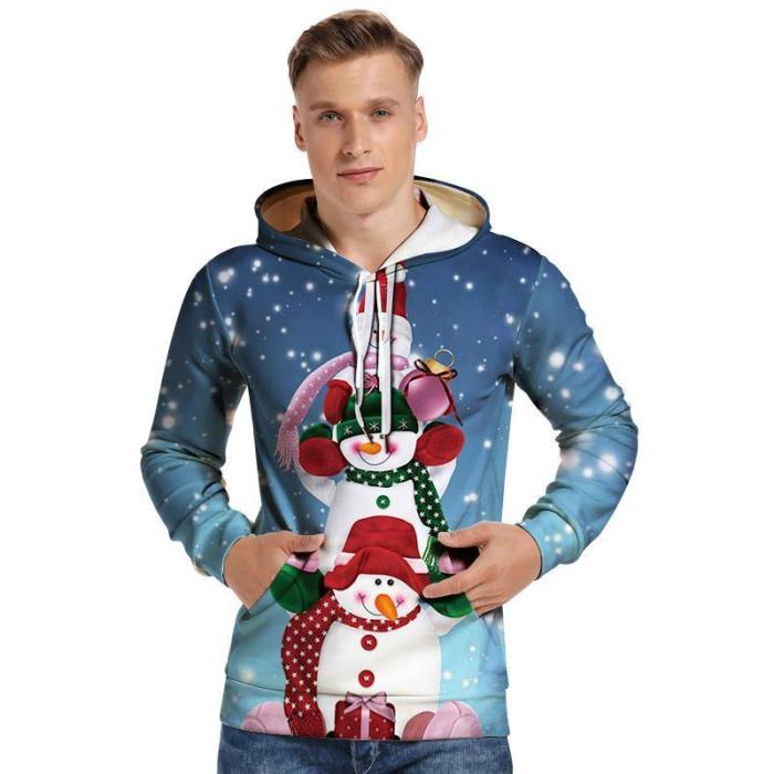 Mens Hoodies 3D Graphic Printed Christmas Snowman Family Pullover Hoodie