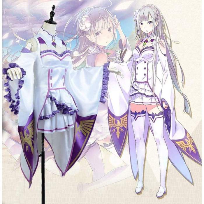 Re:Life In A Different World From Zero Emilia Elf Cosplay Costume Dress Any Size