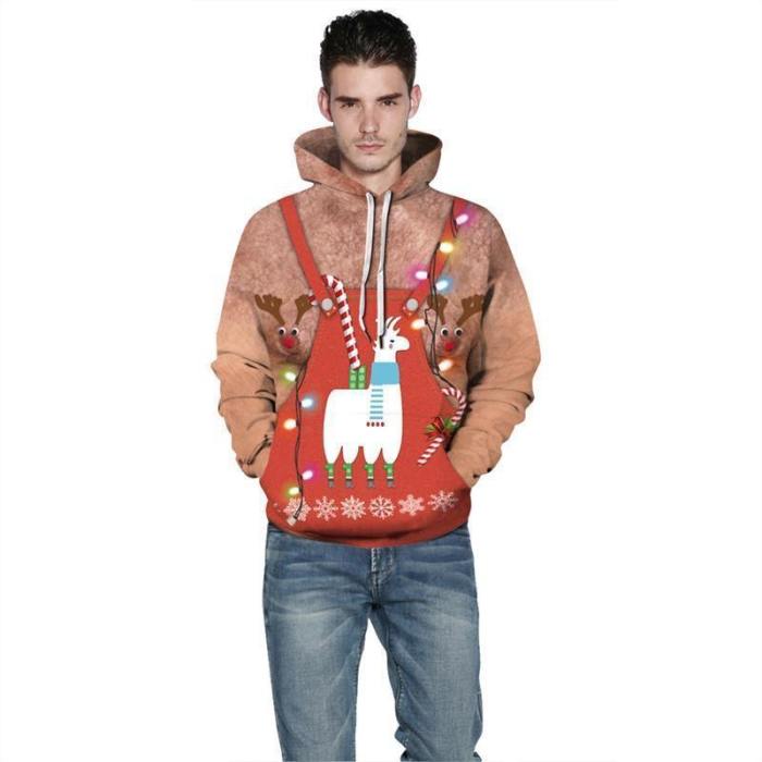 Mens Hoodies 3D Graphic Printed Ugly Christmas Chest Muscle Pullover