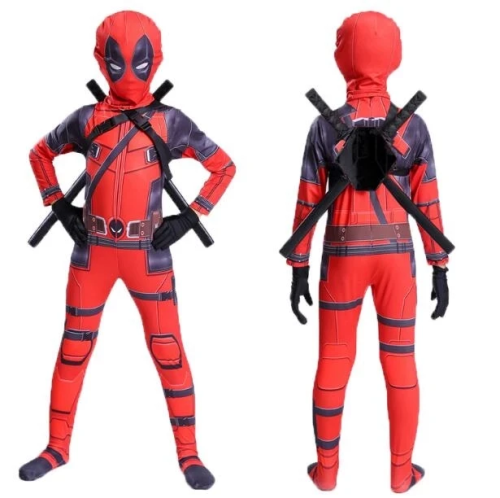 Deadpool Costume For Kids Boys Halloween Cosplay With Swords Gloves