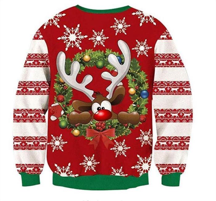Mens Pullover Sweatshirt 3D Printed Christmas Cool Deer Long Sleeve Shirts