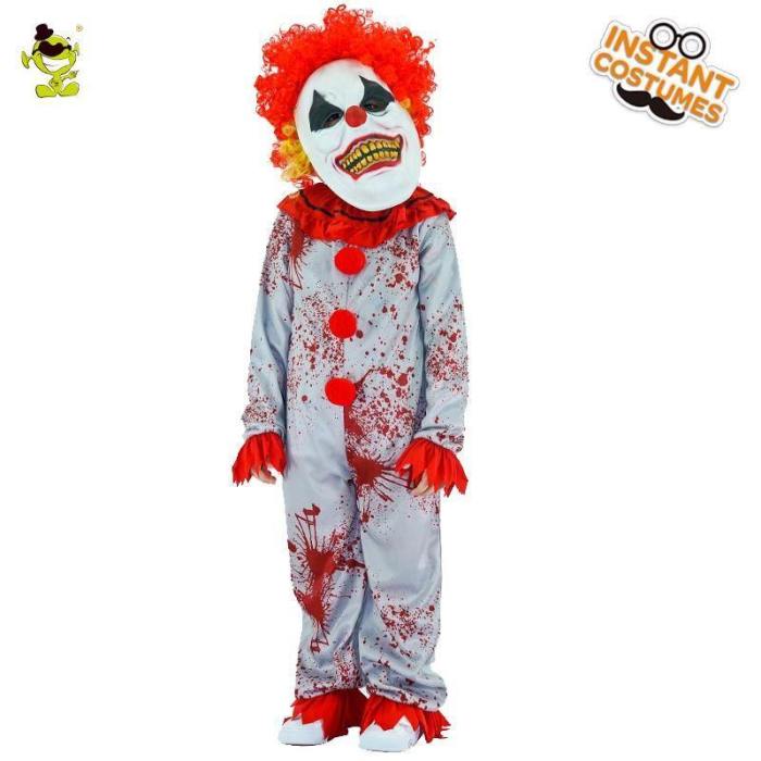 Boys Evil Clown Costumes Halloween Masquerade Party Bloody Buffon Role Play Outfit   Children Grim Killer Disguise Party Sets