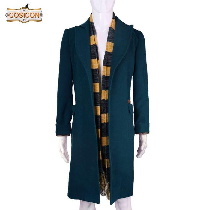 Fantastic Beasts And Where To Find Them Newt Scamander Cosplay Trench Wool Coat & Scarf