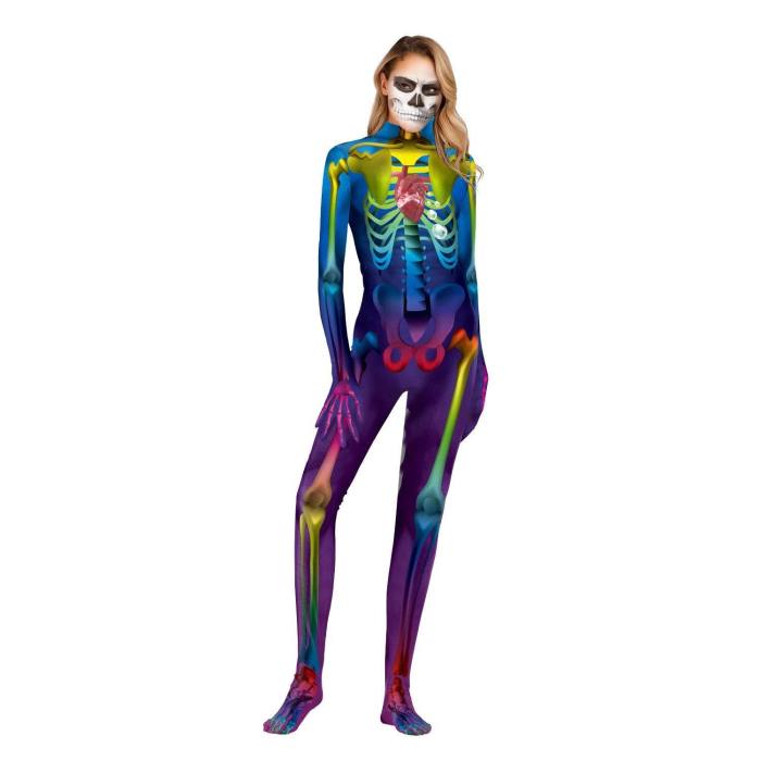 Halloween Party Skull Jumpsuit Zombie Costume For Women Man