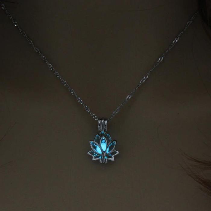 Elegant And Luminous Glow In The Dark Moon Lotus Necklace