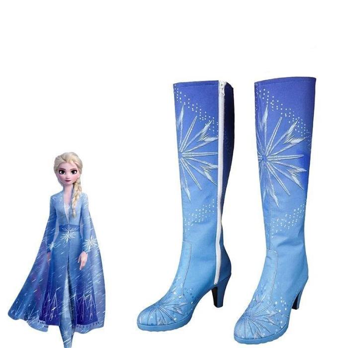 Queen Elsa Costume Snow Ice Princess Anna Froze 2 Costume Cosplay Adult Shoes Boots Halloween Knee-High High Heel Girl Custom
