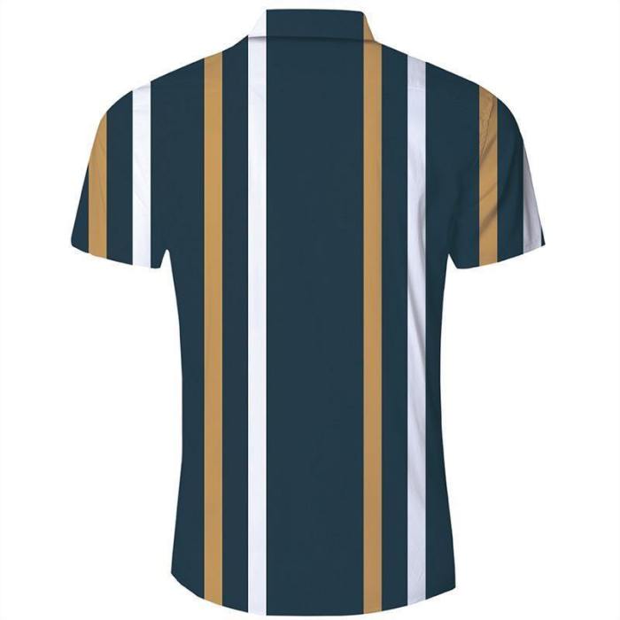 Men'S Hawaiian Short Sleeve Shirts Stripes Print