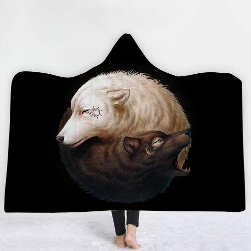 Limited Design: Yin Yang Wolves In Black Hooded Blanket