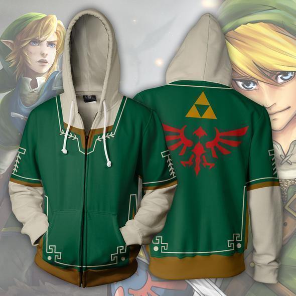 The Legend Of Zelda Link Green Zip Up Hoodie