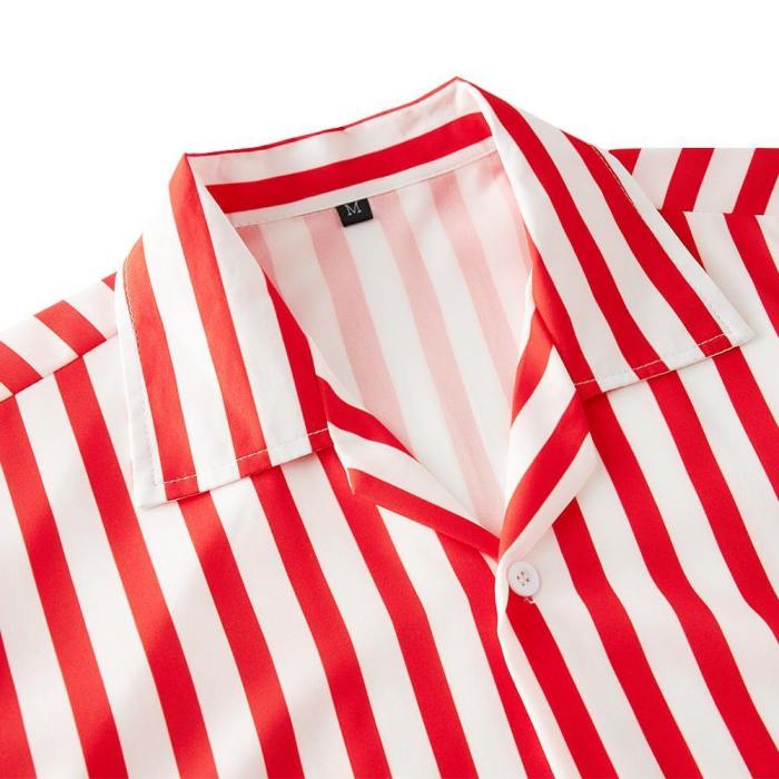 Men'S Hawaiian Shirt Red Stripes Printing