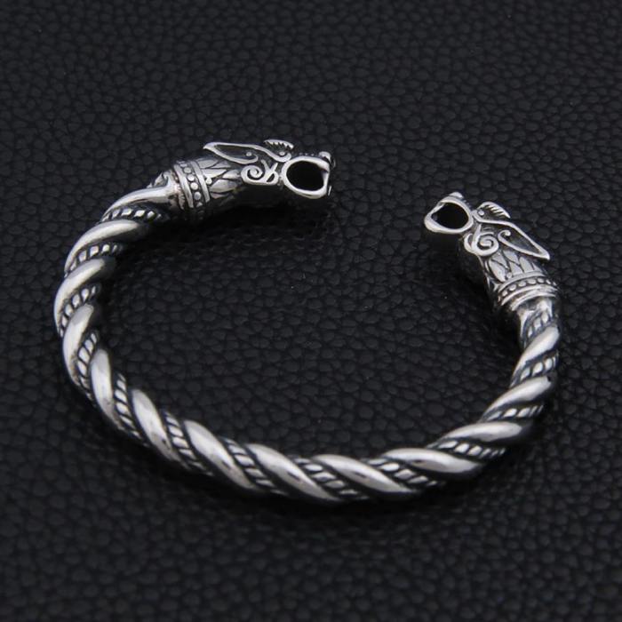 Stainless Steel Double Head Dragon With Adjustable Twisted Cable Bangles