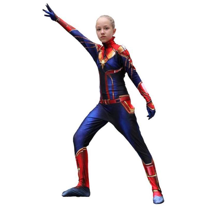Girls Captain Marvel Cosplay Superhero Bodysuit Jumpsuit