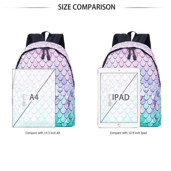 School Bookbags For Girls Cute Fish Scales Backpack College Bags Women Travel Bags