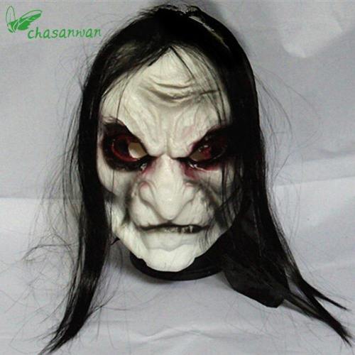 Horror! Halloween Mask Long Hair Ghost Scary Mask Props Grudge Ghost Hedging Zombie Mask Realistic Silicone Masks Masquerade,L
