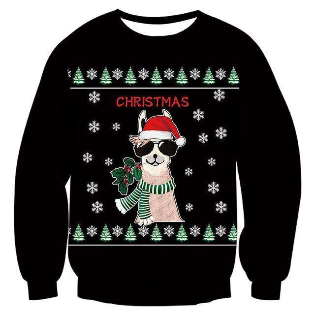 Mens Womens Funny Christmas Dog Black Sweater