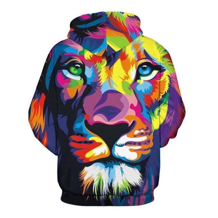 3D Print Hoodie - Color Paint Lion Head Pattern Pullover Hoodie  Css026
