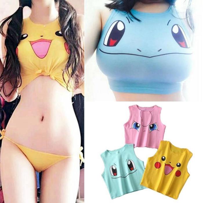 Pikachu Harajuku Cosplay Costumes Crop Shirt Print Tank Tops Tee Vest