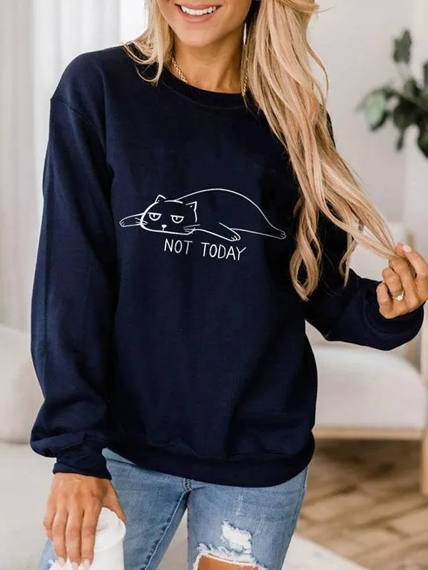 Lazy Cat Not Today Graphic Cute Sweatshirts For Women