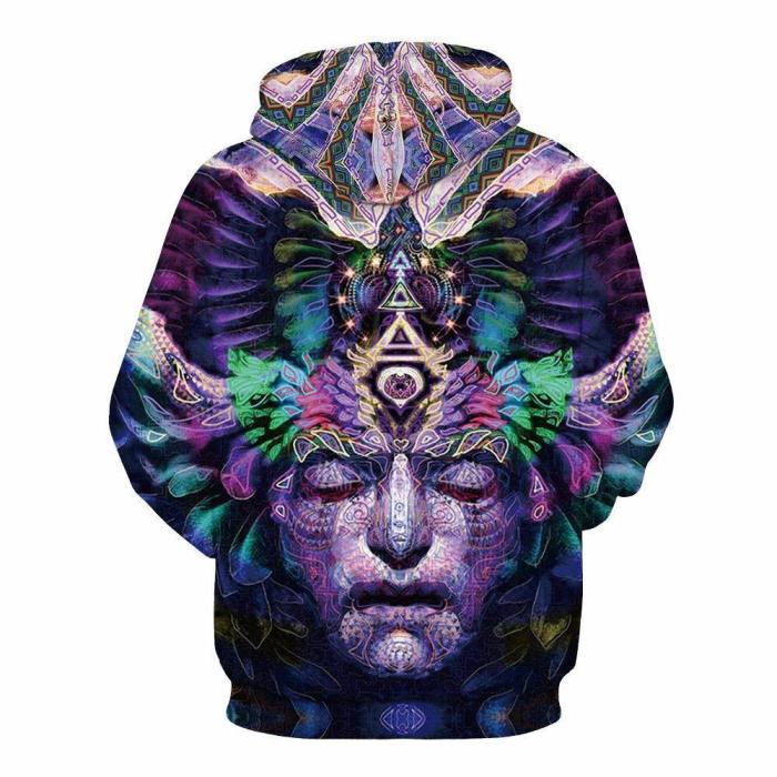 Mens Hoodies 3D Printing Abstract Face Printed Pattern Hooded