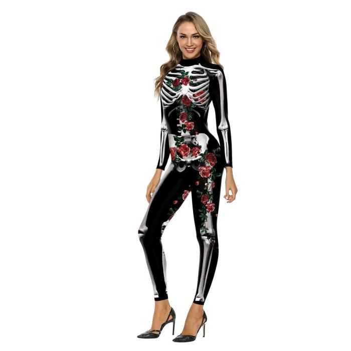 Halloween Party Skull Jumpsuit Costume For Women And Girls