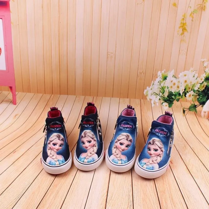Frozen Children Casual Shoes High Zipper  Girls  Elsa Princess Cartoon Canvas Shoes