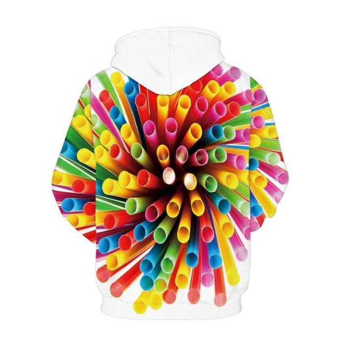 Mens Hoodies 3D Printed Colorful Straw Printing Hooded