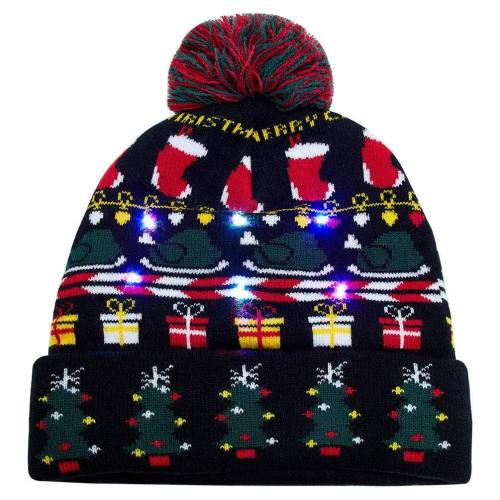 Light Up Holiday Cap Christmas Tree Pattern X-Mas Hat With Led Lights