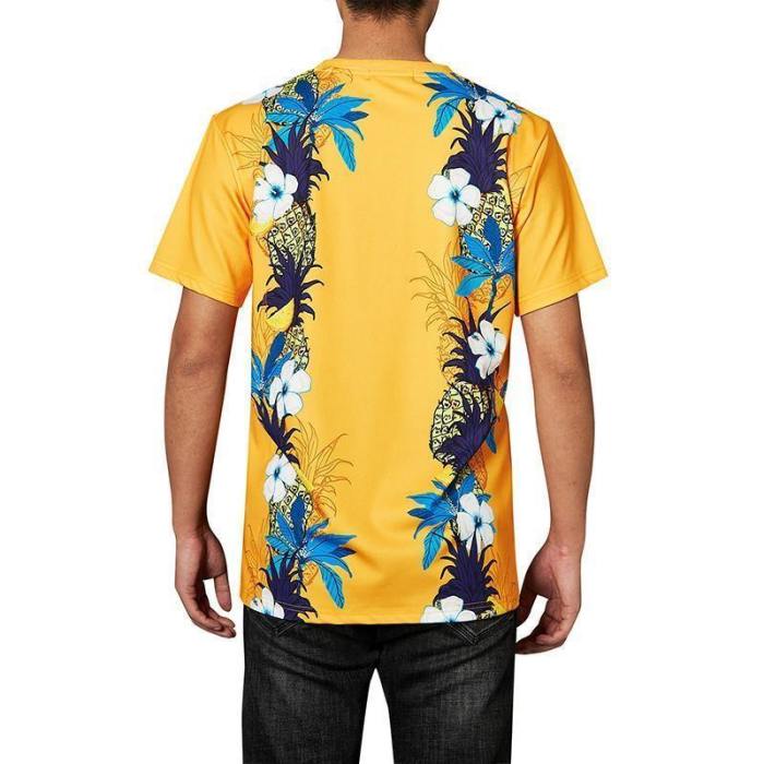 Mens T Shirt Hungry Floral Printing Pattern Yellow Tee
