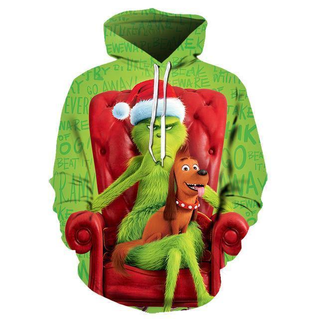 Grinch 3D Hoodie Grinch Sweatshirt Animated Christmas Gift Green Character Grinch Hoodie