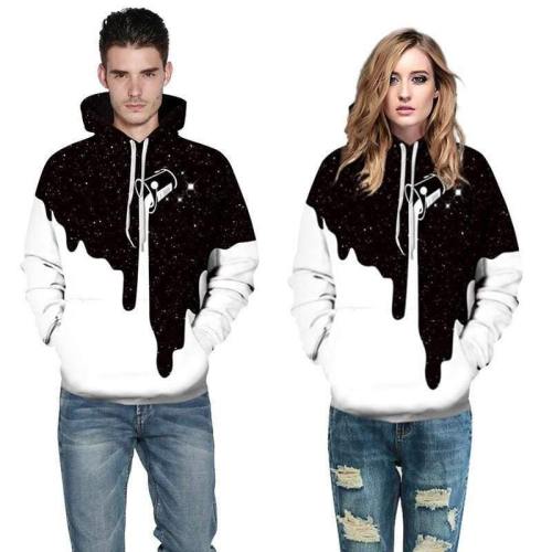 3D Print Hoodie - Black/White Galaxy Pattern Pullover Hoodie