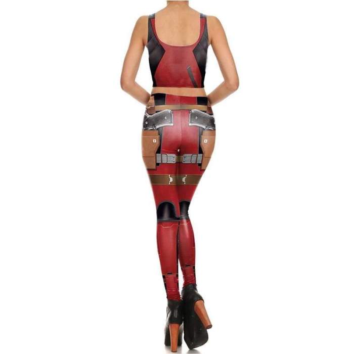 New Women's Vest and Leggings Super Heros Wonder Woman Deadpool Cosplay Costumes Summer Sexy Slim Crop Tops Print Pants Bodysuit