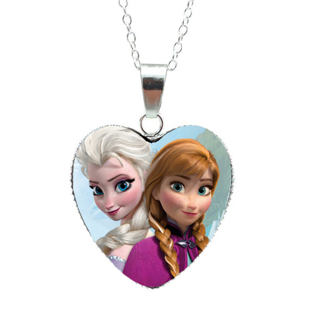 Princess Elsa Anna Olaf Chains Glass Dome Heart Pendant Necklace