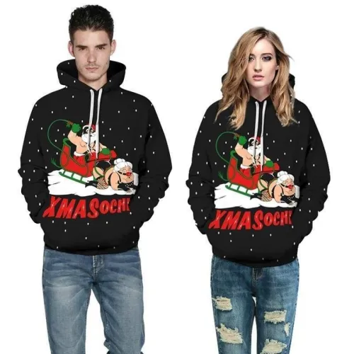 3D Print Hoodie - Santa Print Pullover Hoodie