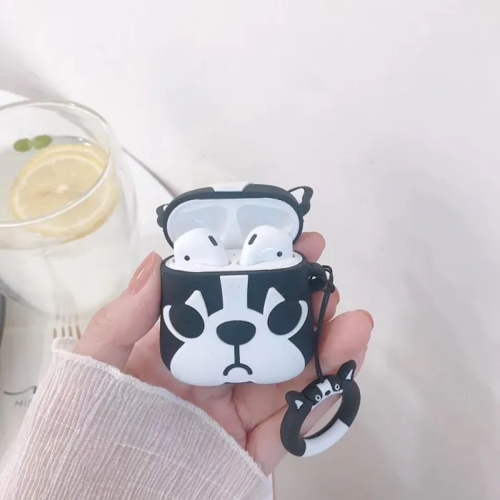 Cartoon Bulldog Apple Airpods Protective Case Cover With Matching Key Ring